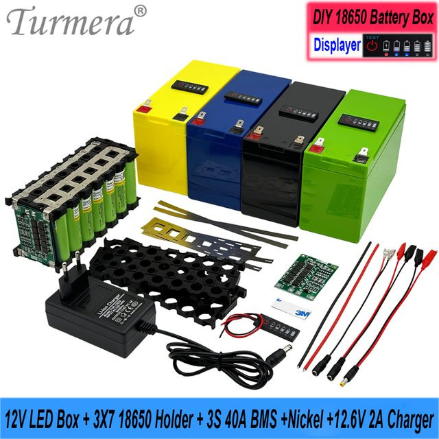 Turmera 12V Batterie-Aufbewahrungsbox mit Anzeige, 3x7 18650 Batteriehalter und 40A Balance BMS, Farbe: Silber - Bild 1