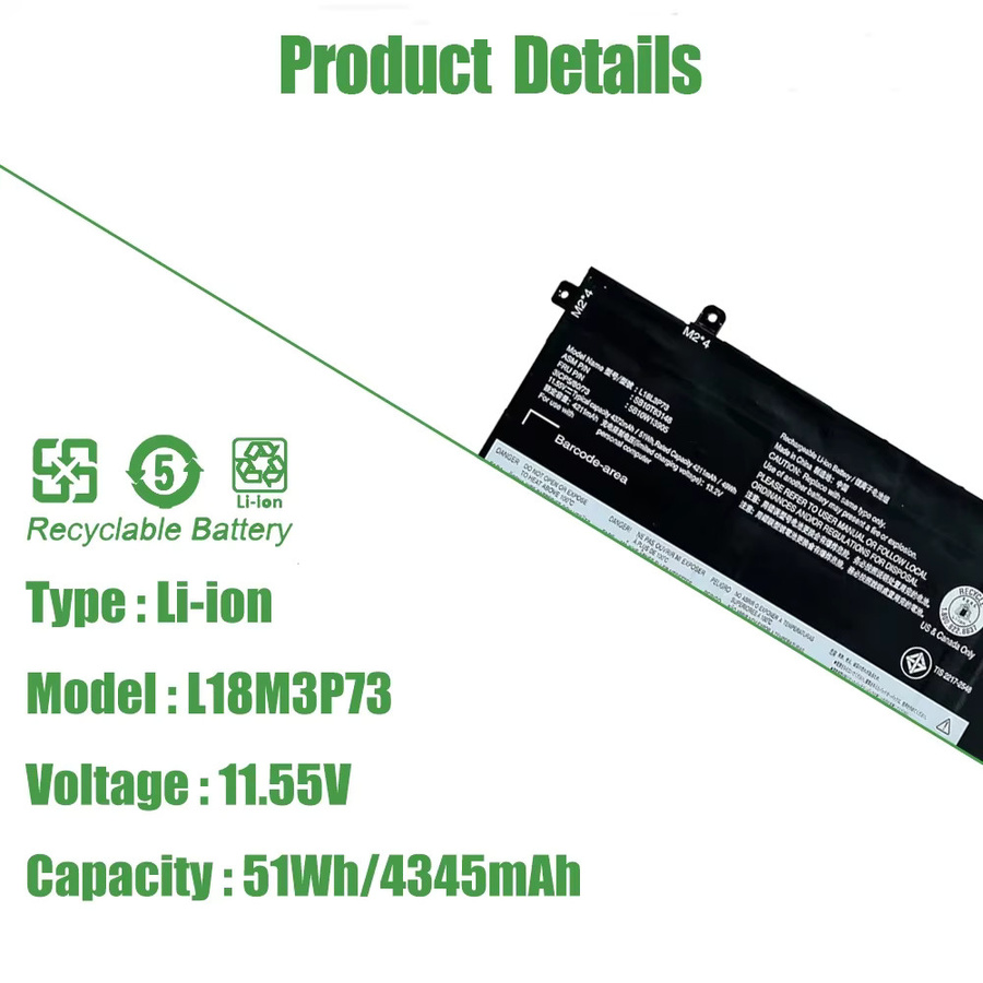 Lenovo Akku 51Wh Schwarz für ThinkPad T490 T495 P43S P14s T14 Gen 1/2 L18L3P73 L18M3P73 L18M4P73 L18C3P72 L18C3P71 02DL007 SB10K97645 - Bild 2
