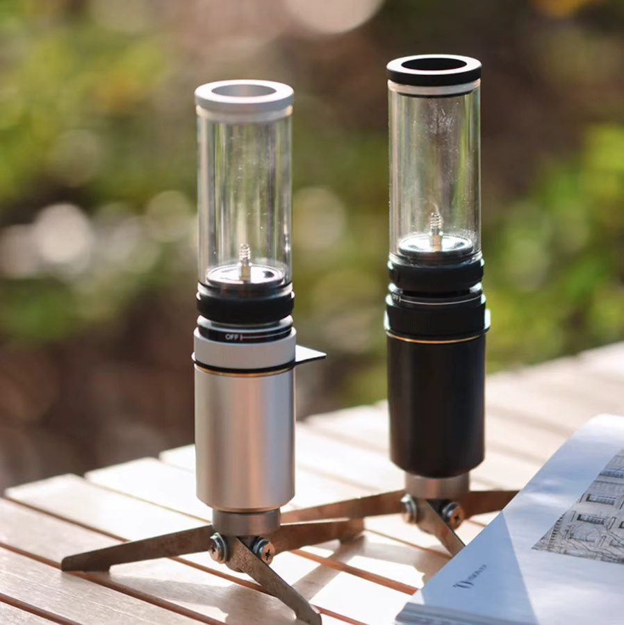 Tragbare Camping Gas Lampe in Grau mit verstellbarem Kerzenlicht und Windschutz für Outdoor und Garten - Bild 5