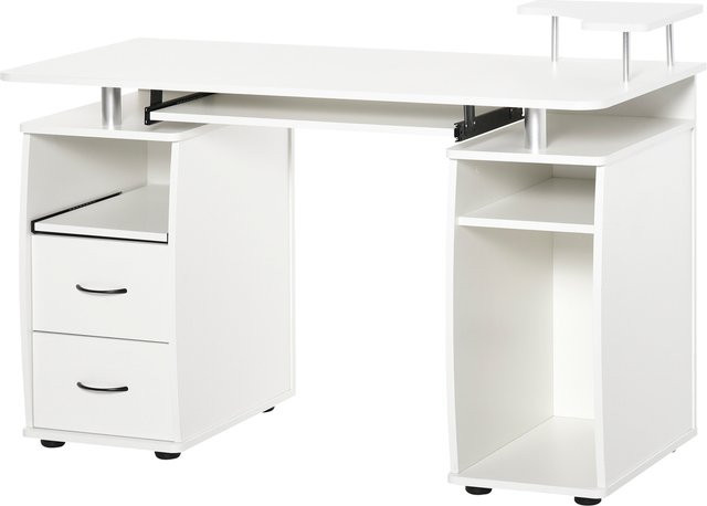 HOMCOM Computertisch Multimedia mit Aufbewahrungseinheit in Weiß, B: 120 cm, T: 55 cm, H: 85 cm - Bild 1