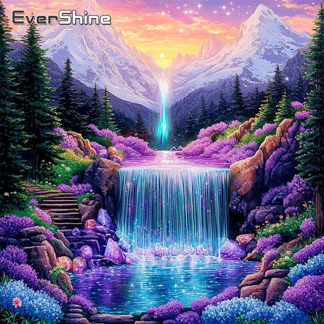 EverShine Diamant-Stickerei Landschaftsgemälde mit Wasserfall und Bergen, Mosaik-Kreuzstich Wandkunst in Mehrfarbig, B/H: 20 x 20 cm - Bild 1
