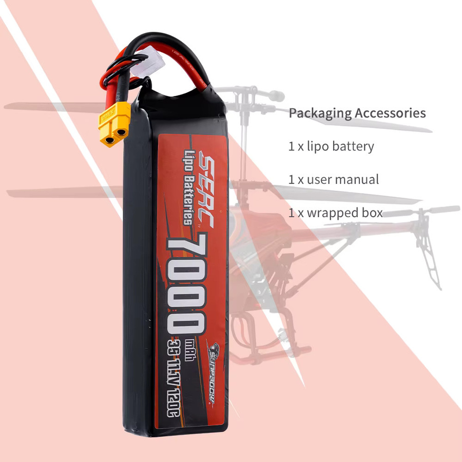 SUNPADOW RC Lipo-Akku 7000mAh 3S 11,1V mit 120C und XT60-Anschluss in Schwarz für RC-Flugzeuge, Quadcopter, Drohnen und Helikopter - Bild 5