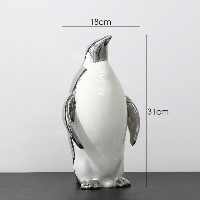 Silverdad Keramik-Pinguin Dekofigur in Silber für Wohnzimmer und Büro - Bild 1