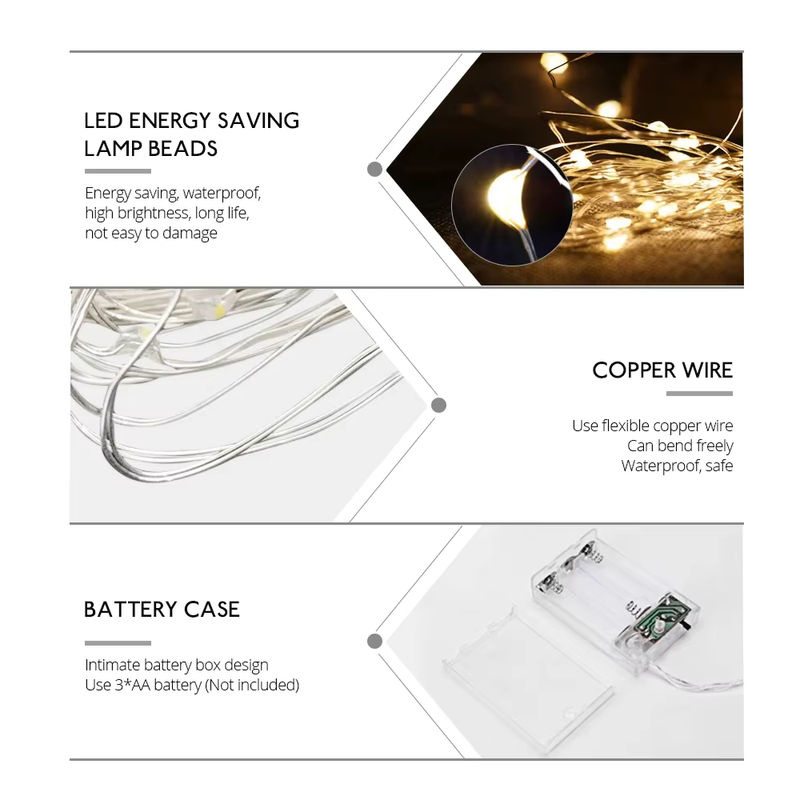 MeeToo Batteriebetriebene LED Drahtlichterkette aus Kupferdraht in Gold/Messing für Weihnachten, Hochzeit und Party - Bild 5