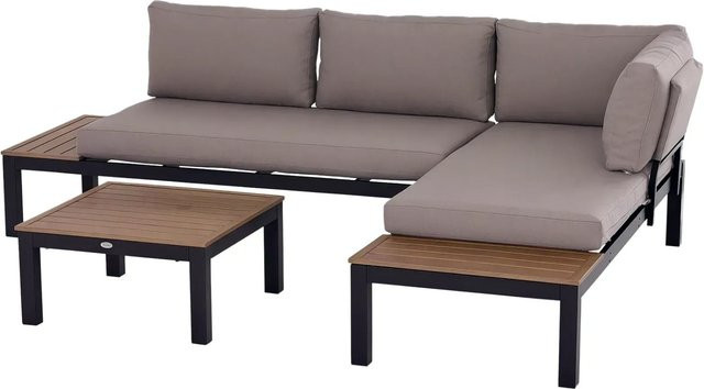 Outsunny Gartenmöbelset 3-teilig aus Aluminium in Grau mit Schaumstoff und Polyester Polstern, B/T/H: 74 x 164 x 69 cm - Bild 1