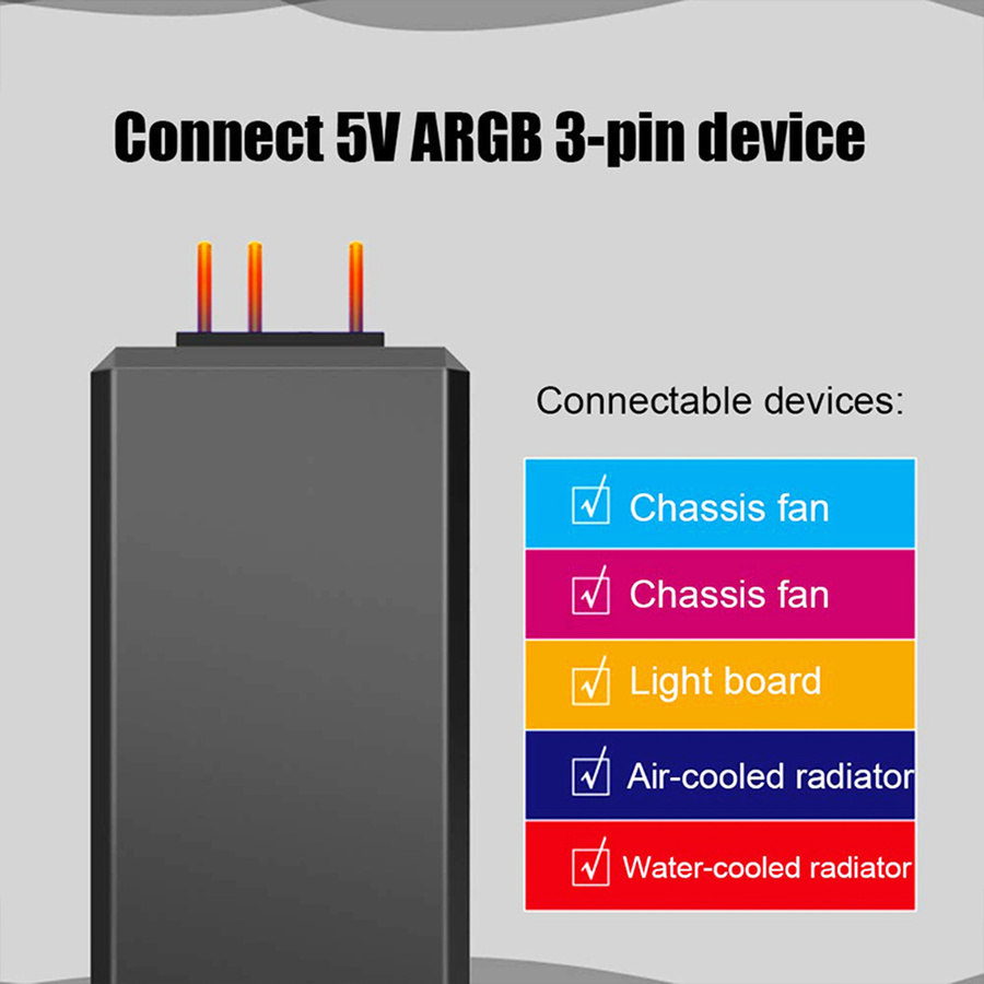 AuyiHomu ARGB-Controller SATA zu 3PIN Adapter für PC-Gehäuse und LED-Streifen, Schwarz - Bild 4