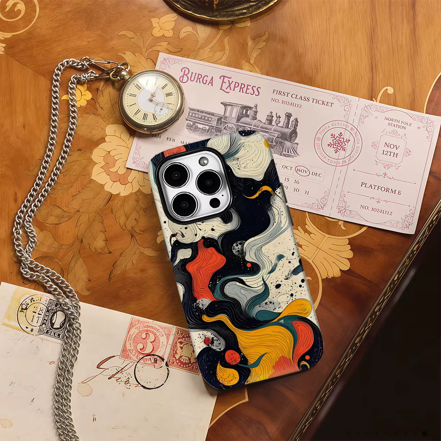 Bunte Wellenkunst Handyhülle mit doppelschichtiger Rückseite für Apple iPhone 17 Pro Max, 16, 15, 14, 13, 12, 11 und weitere Modelle, Mehrfarbig - Bild 4
