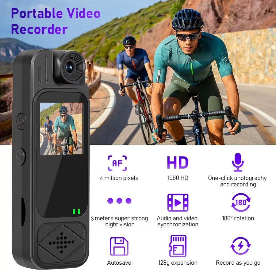 Occkic Mini Action Kamera 1080P HD BodyCam mit 1,3 Zoll Display, IR Nachtsicht und Unterstützung für bis zu 128GB Speicher, Schwarz - Bild 2