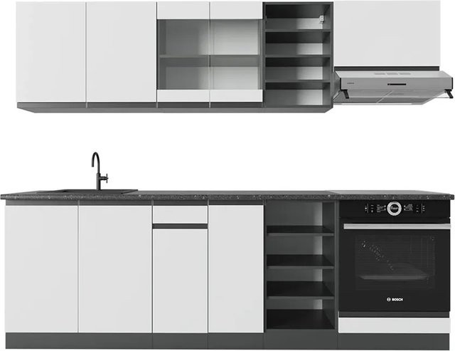 Vicco R-Line Küchenzeile modern in Weiß und Anthrazit, B/H/T: 240 x 81,6 x 60 cm - Bild 1