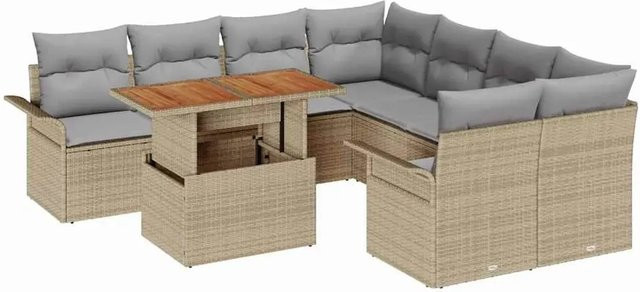 vidaXL Garten-Sofa-Set aus Poly-Rattan und Stahl, 9-teilig, Beige - Bild 1