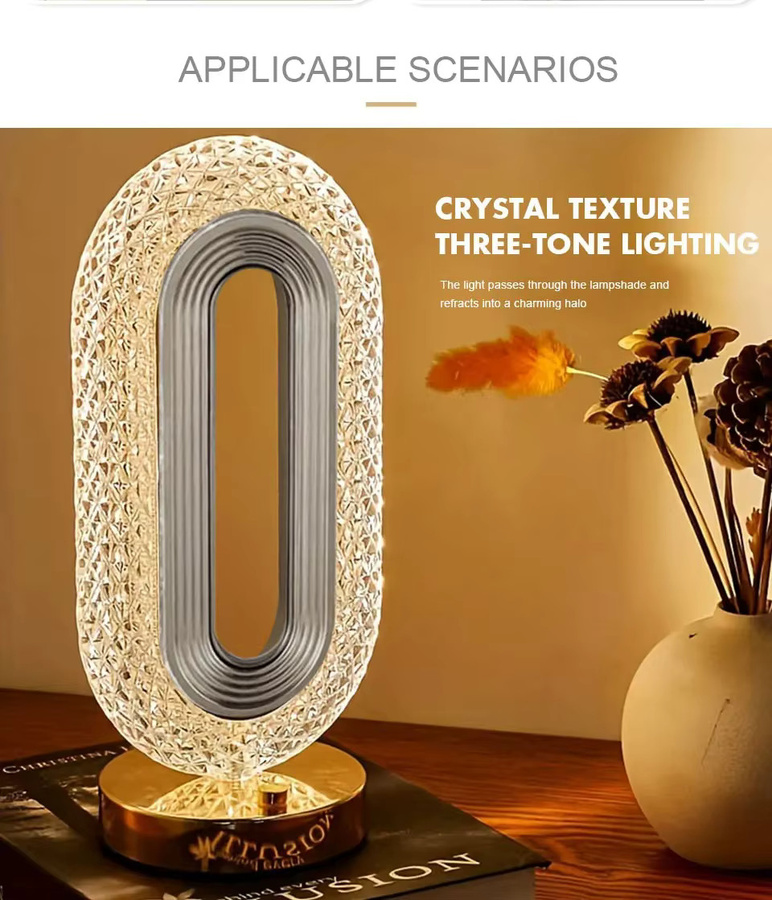 Moderne LED Tischlampe aus Metall und Kristall in Gold/Messing mit Touch-Schalter und USB-Ladung für Büro und Schlafzimmer - Bild 5