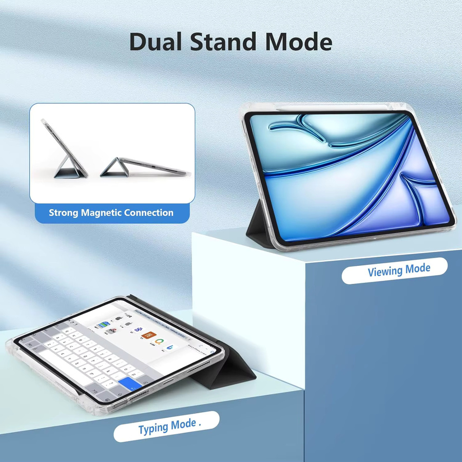 Transparente Kristall-Tablet-Hülle mit Stiftschlitz für Apple iPad Air 11 Zoll 2024 2025 M2/M3 A2903 A3267 aus PU-Leder mit Magnetfunktion und Standfunktion in Transparent und Grün - Bild 3