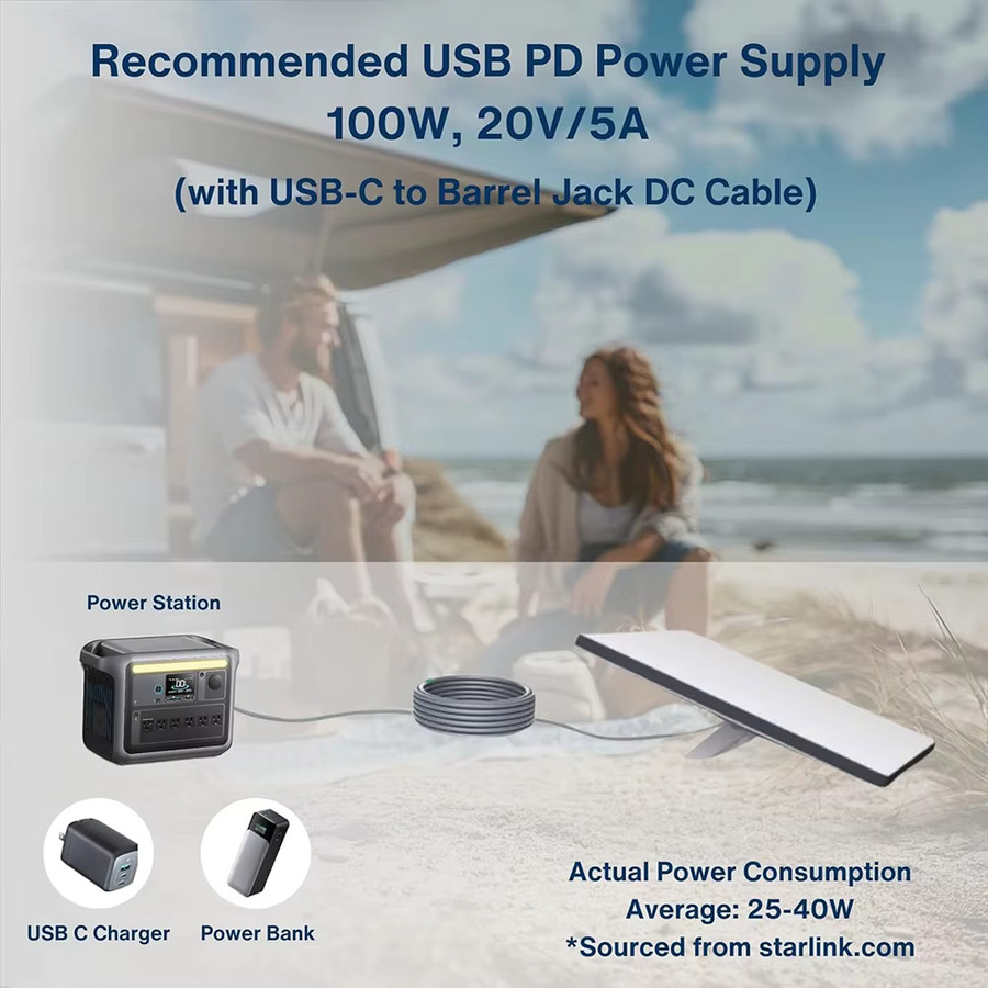 OULLX USB-C auf PD Stromkabel für Starlink Mini, wasserdichtes Ladekabel für den Außenbereich, Schwarz, Länge: 2 m - Bild 1