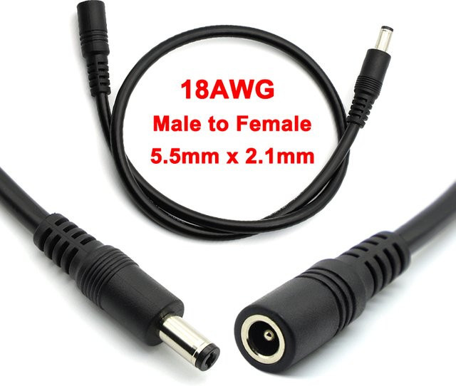 JCD DC 12V Stromverlängerungskabel mit Stecker 5,5 x 2,1 mm auf Buchse, 18 AWG, 10 A, Schwarz, Länge: 50 cm - Bild 1