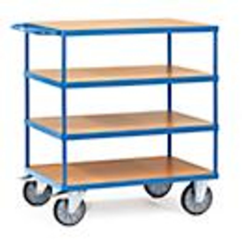 Fetra Tischwagen 2443 aus Stahl in Blau mit 4 Etagen, Tragkraft 600 kg, B/T/H: 80,9 x 139,7 x 121,8 cm - Bild 3