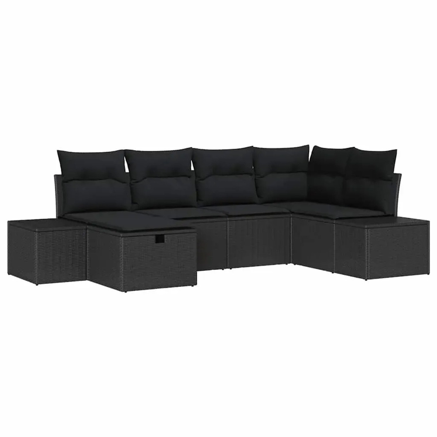 vidaXL 6-teiliges Garten-Sofa-Set aus Poly-Rattan in Schwarz mit Kissen und Stauraum - Bild 2