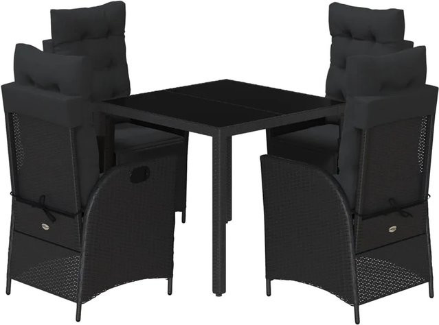 vidaXL 5-teilige Garten-Essgruppe aus schwarzem Poly-Rattan mit Kissen und Hartglas-Tischplatte - Bild 1
