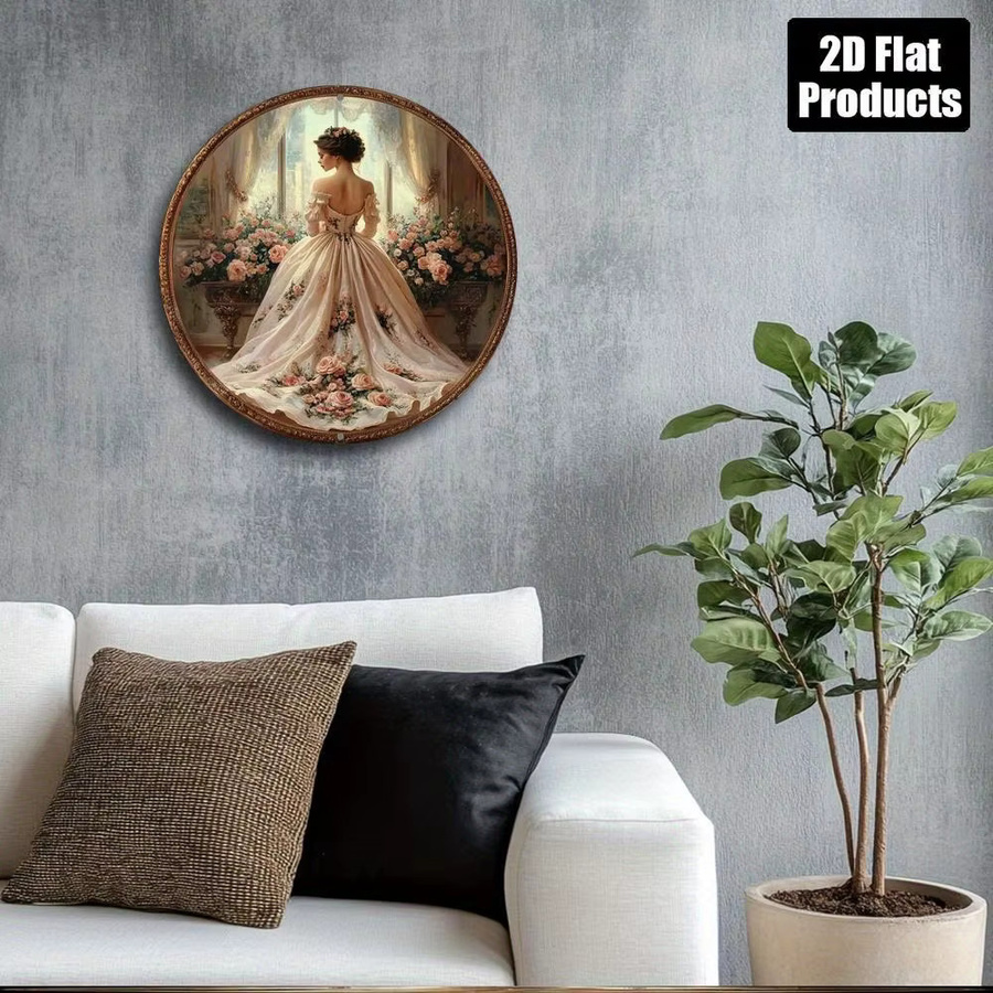 CIFBUY Wandkunst-Plakette im viktorianischen Stil aus Metall, Rosa Kleid-Trägerin mit Blumenhintergrund, Antik-Optik, Breite: 20,32 cm, Höhe: 20,32 cm - Bild 5