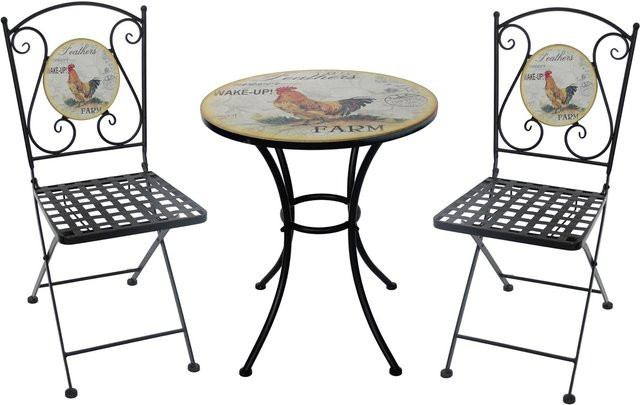 HTI-Living Esstisch-Set Celia Hahn im Vintage-Design aus Metall für Garten, Balkon oder Terrasse mit 2 Stühlen - Bild 1