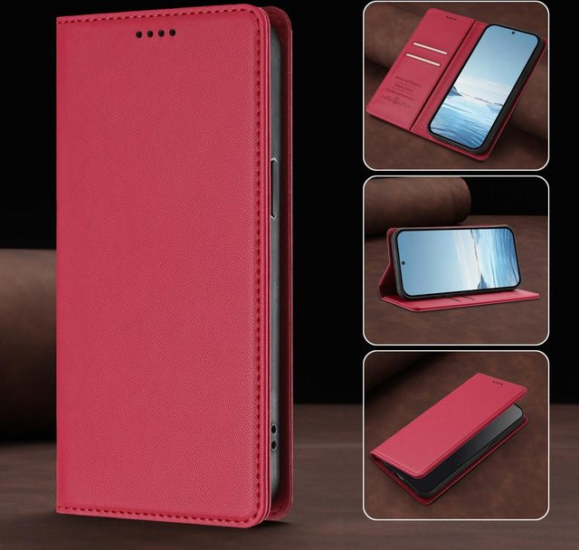 Magnetische Lederhülle als Geldbörse für Google Pixel 10 9 Pro XL 8 7 6 Pro in Rot - Bild 1