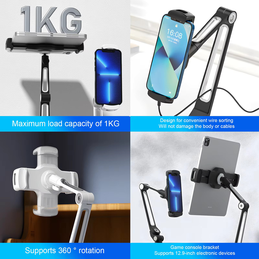 FORZOLA 360 Grad drehbarer und faltbarer Desktop-Halter in Weiß, verstellbarer Schreibtisch-Telefonhalter für iPhone, iPad, Samsung und Xiaomi Tablet - Bild 3