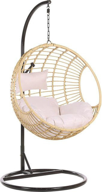 Beliani Hängesessel Egg Design in Beige und Schwarz mit Metallgestell und Rattan-Optik, B/T/H: 97 x 99 x 199 cm - Bild 1