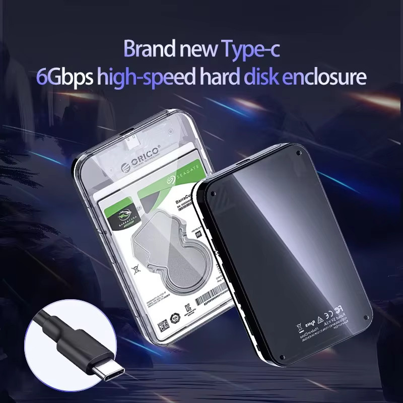 ORICO Externes 2,5-Zoll HDD SSD Festplattengehäuse mit Cyberpunk-Design, SATA 5Gbps, USB-C, transparent - Bild 2