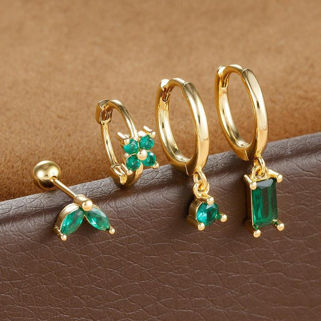 TuiYing Creolen Set, Edelstahl, Zirkonia, Kristall, Damen, Gold - Bild 1