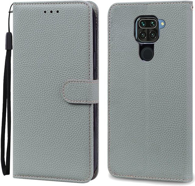 Xiaomi Redmi Note 9 Handyhülle aus weichem TPU Leder in Grau als Brieftasche und Flip-Case - Bild 1