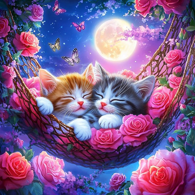 EverShine 5D-Diamantgemälde Katze und Blumen DIY Mosaik Set mit runden Steinen in Multicolour, Breite: 20 cm, Höhe: 20 cm - Bild 1