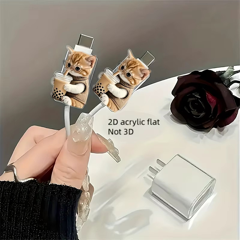 2er-Set Datenkabelschutz mit süßem Katzen-Design und Brille aus Acryl für USB-C und iPhone in Multicolour - Bild 4
