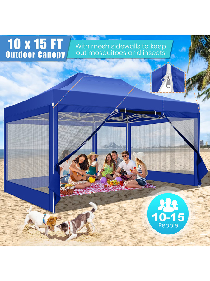 COBIZI Pop-Up Partyzelt zusammenklappbarer Pavillon mit 4 Seitenwänden und Moskitonetz, B/T/H: 4,5 x 3 x 2,5 m (Beispielmaße basierend auf Text, falls 3x4,5m die Grundfläche ist) – Anti-UV Gartenpavillon für Outdoor und Camping - Bild 1