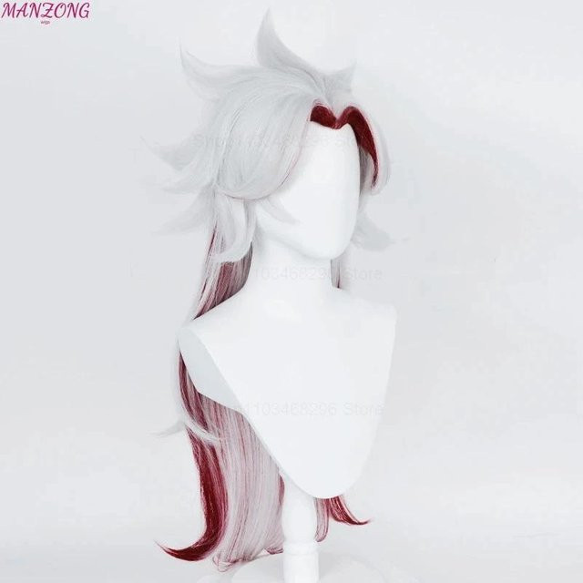 Arataki Itto Cosplay Perücke, Synthetikhaar mit roten Hörnern, White - Bild 1