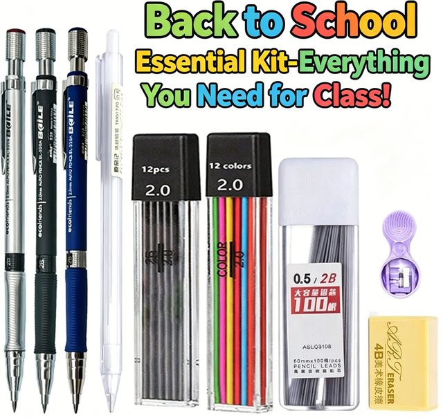 Hopk Druckbleistift-Set 2-9-teilig mit 2,0 mm 2B Minen in Schwarz und Multicolour zum Schreiben, Skizzieren und Zeichnen für Schule und Hobby - Bild 1