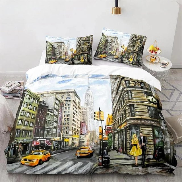 Bettwäsche-Set Freiheitsstatue von JMG Household Supplies aus Mikrofaser mit Motiv New York Wahrzeichen, Mehrfarbig, B/H: 135 x 200 cm - Bild 1