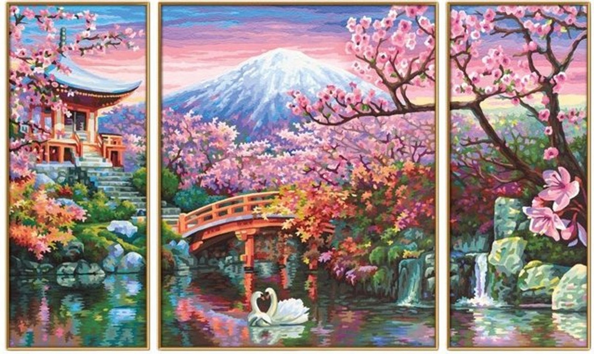 Schipper Malen nach Zahlen Meisterklasse Triptychon Kirschblüte in Japan, mehrfarbig, Leinwand, Querformat - Bild 1