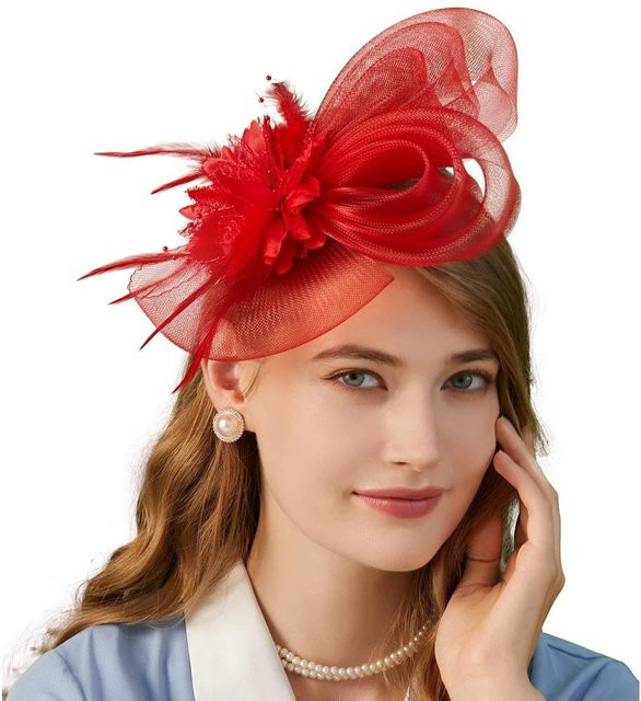 keyuin Fascinator Kopfschmuck, Federhut, rot, Damen - Bild 1