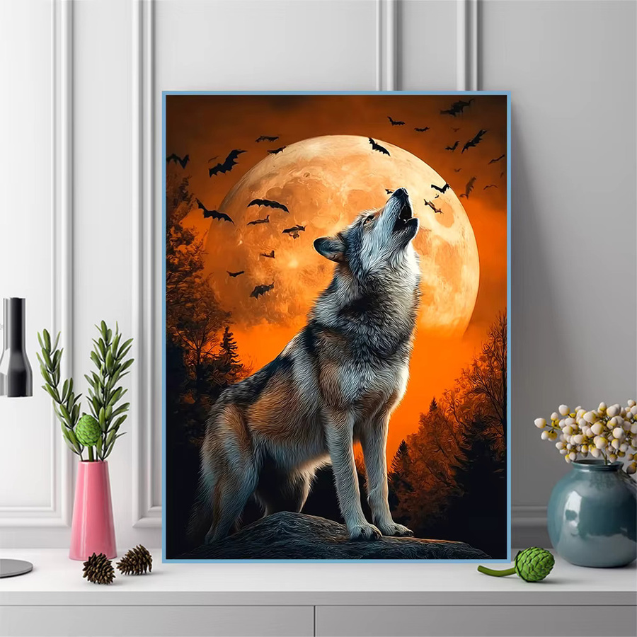 EverShine Diamond Painting Wolf Motiv mit Mond als 5D Tier Bild Mosaik in Multicolour, B/H: 30 x 20 cm - Bild 3