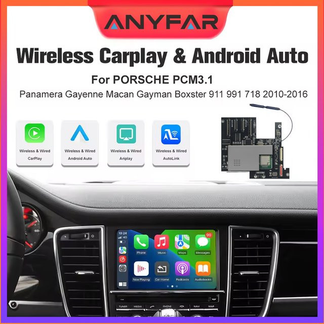ANYFAR Kabelloses CarPlay und Android Auto Modul für Porsche PCM 3.1 Panamera Cayenne Macan Cayman Boxster 911 991 718 mit AirPlay Mirroring in Schwarz - Bild 1