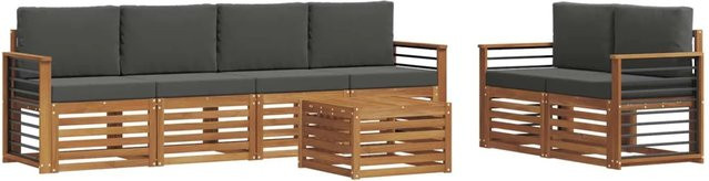 vidaXL Outdoor-Sofagarnitur 7-teilig aus Akazien-Massivholz mit Kissen in Natur und Anthrazit - Bild 1