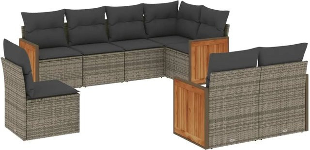 vidaXL 8-tlg Garten-Sofagarnitur in U-Form aus grauem Poly Rattan mit Kissen und abnehmbaren Bezügen - Bild 1