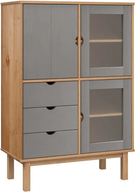 vidaXL Highboard OTTA in Braun und Grau aus Massivholz Kiefer mit rustikaler Optik, B/T/H: 85 x 43 x 125 cm - Bild 1