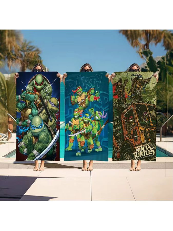 Potdemiel Strandtuch mit Anime Ninja und Schildkröten Motiv für Badezimmer und Dusche - Bild 6