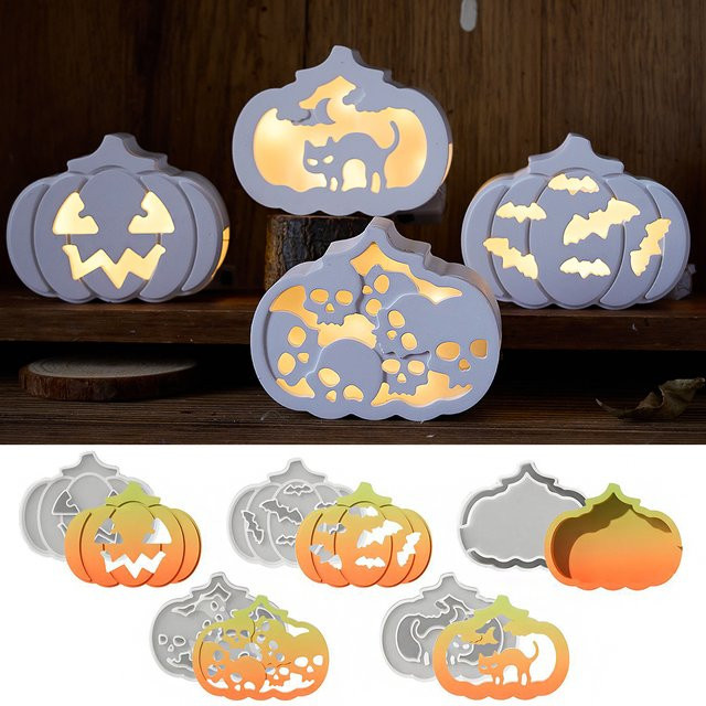 UDOCOOL 3D Hohl Kürbis Silikon Form für Halloween LED Lampe und Harz-Gips-Ornamente, Farbe: Weiß - Bild 1