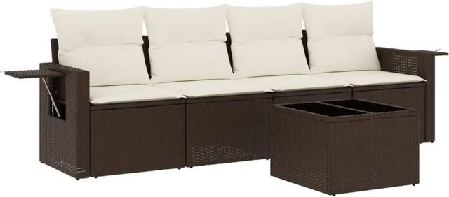 vidaXL 5-teilige Garten-Sofagarnitur aus Polyrattan in Braun mit Kissen und Metallgestell - Bild 1