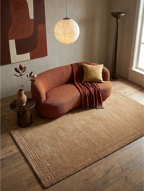 Wollteppich Kadima Design GLEN mit Linienbordüre in Ocker und Beige, B/T: 160 x 230 cm - Bild 1