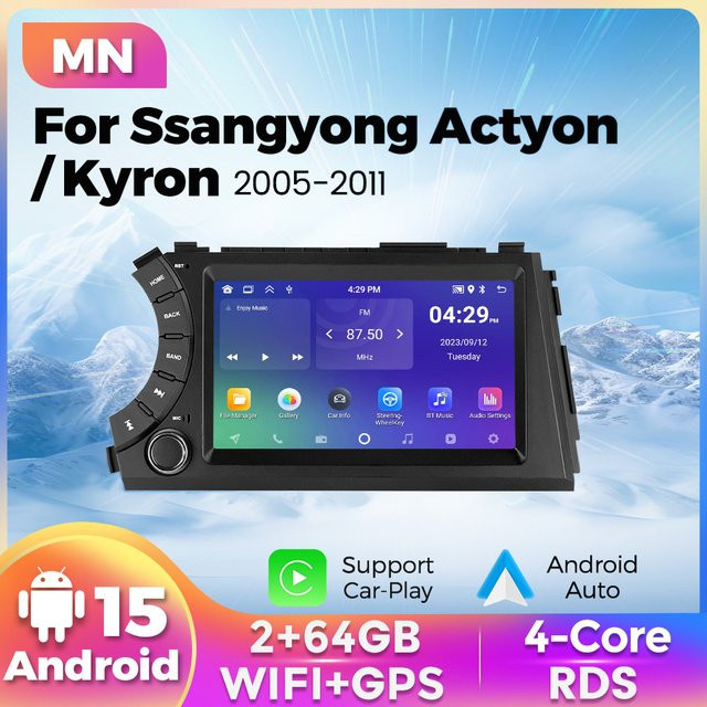 STRONGNAVI Android Auto und Carplay Autoradio mit 7 Zoll Bildschirm für Ssangyong Kyron Actyon 2005-2011, 2 DIN Multimedia Video Player, Schwarz - Bild 1