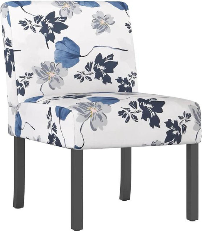 Polsterstuhl vidaxl in Blau mit Blumenmuster aus Stoff und Massivholz - Bild 1