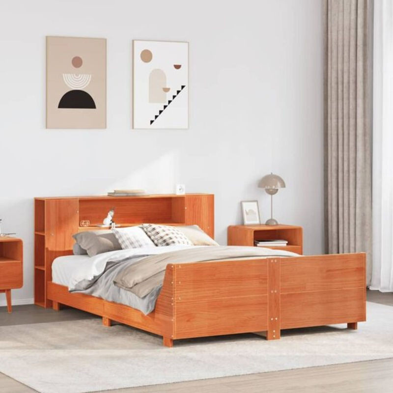 Massivholzbett aus Kiefer in Wachsbraun von vidaxl, B/T/H: 140 x 200 cm - Bild 1