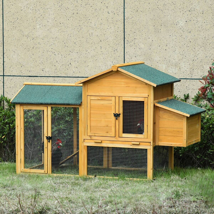 PawHut Zwerghühnerstall aus Tannenholz mit Auslauf und Nistkasten in Grün, B/H/L: 75 x 168 x 103 cm - Bild 3